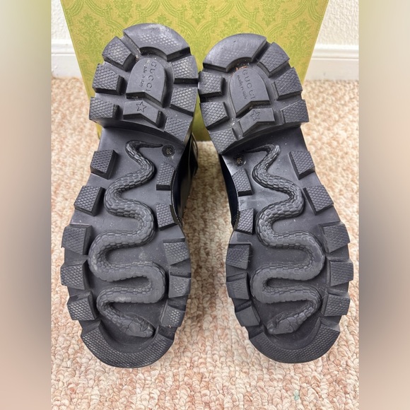 Gucci Sylvie Web Womens Lace Up Calfskin Leather Black Combat Boots Size 39. - Picture 10 of 11